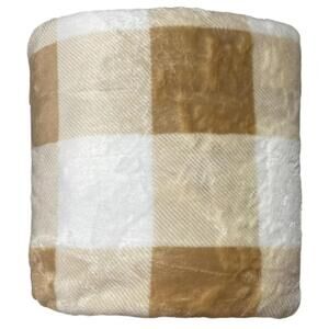 The Big One Plush Throw Blanket Beige Plaid, 5 ft x 6 ft